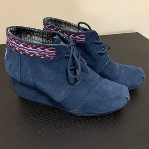 Navy Suede Toms Wedge Booties